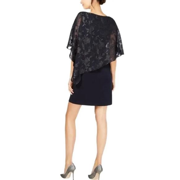 Connected Apparel Women’s Metallic Cocktail Capelet Navy Dress Size 6 NWT - Picture 7 of 8